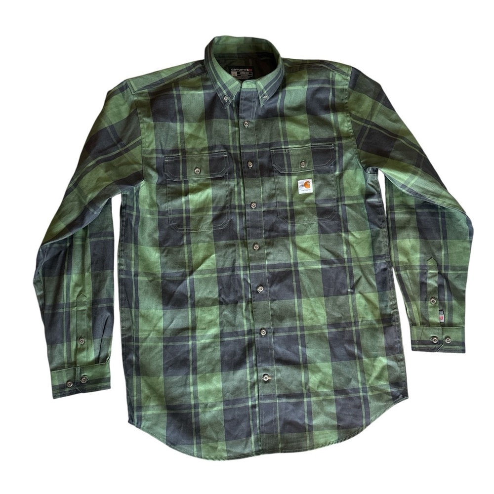 Carhartt Green & Black Plaid Button-Down Work Shirt